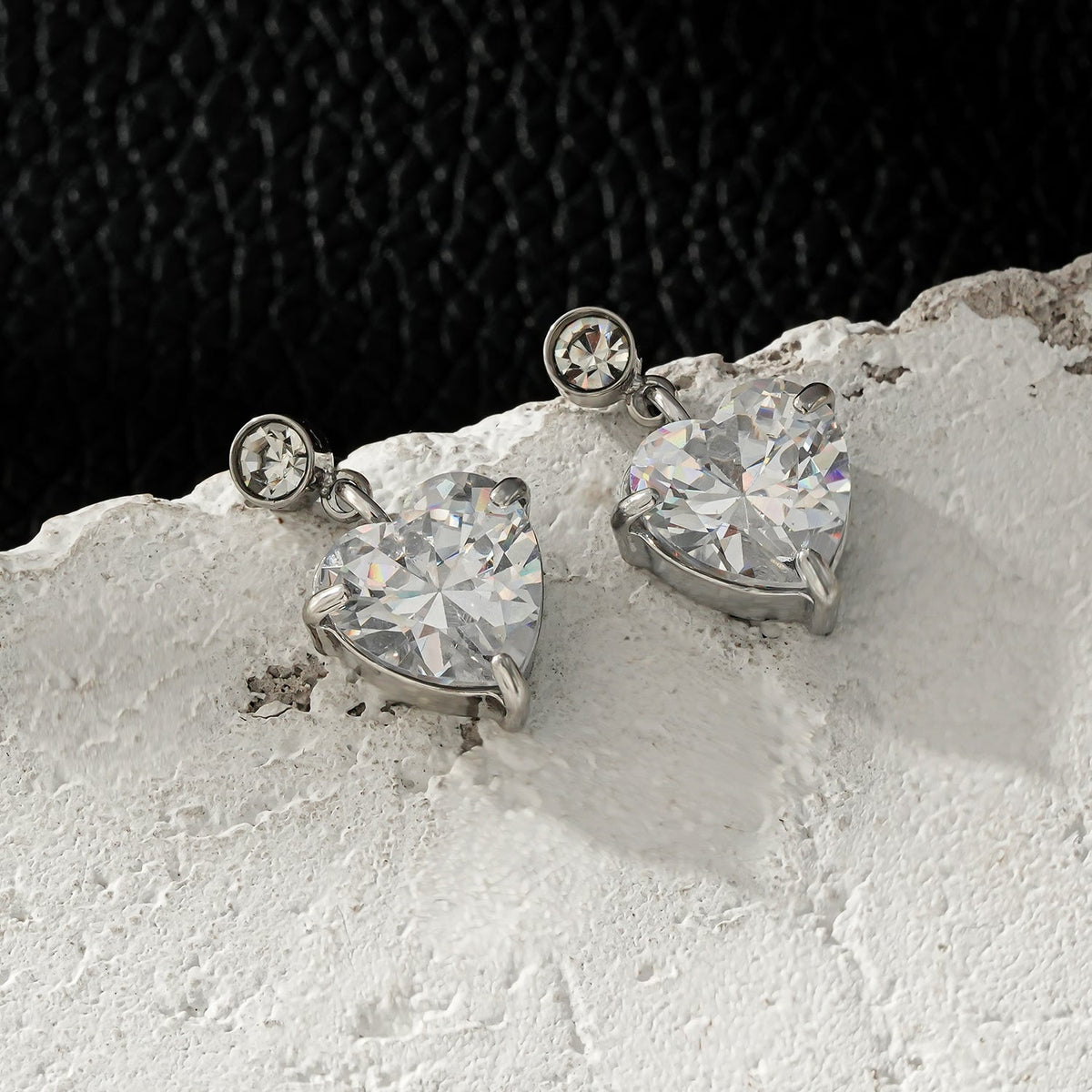 DAROCCA Argent (Or Blanc) : Boucles d'oreilles clous combo en Zirconium, grand cœur et mini solitaire rond