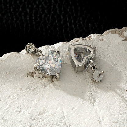 DAROCCA Argent (Or Blanc) : Boucles d'oreilles clous combo en Zirconium, grand cœur et mini solitaire rond
