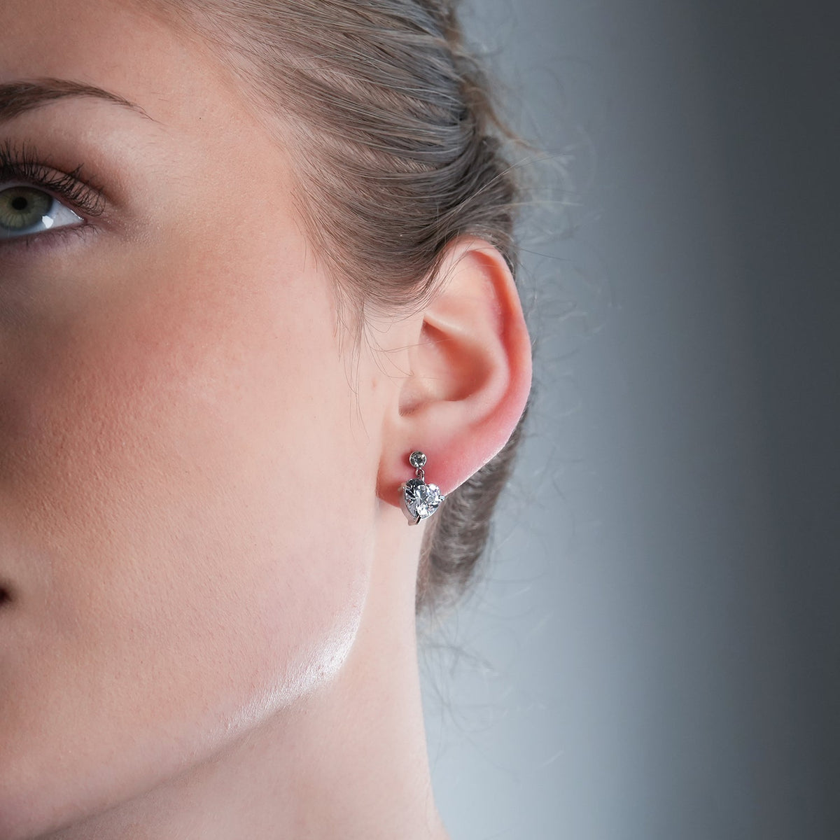 DAROCCA Argent (Or Blanc) : Boucles d'oreilles clous combo en Zirconium, grand cœur et mini solitaire rond