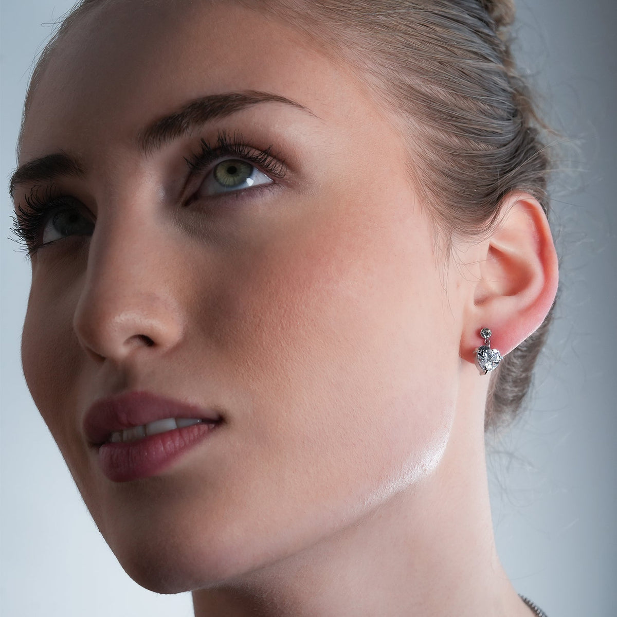 DAROCCA Argent (Or Blanc) : Boucles d'oreilles clous combo en Zirconium, grand cœur et mini solitaire rond