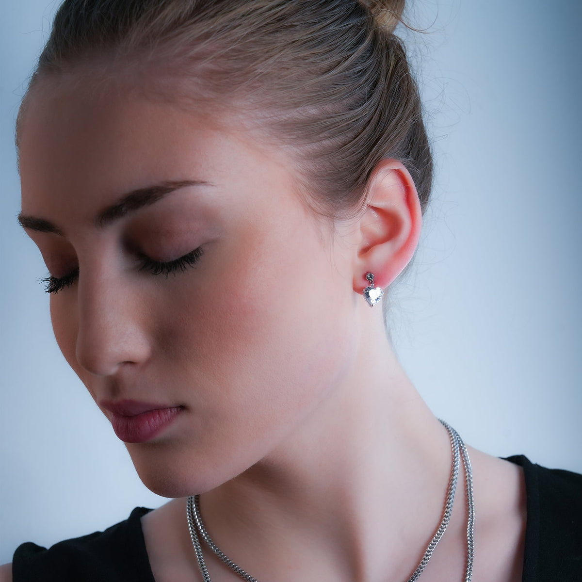DAROCCA Argent (Or Blanc) : Boucles d'oreilles clous combo en Zirconium, grand cœur et mini solitaire rond