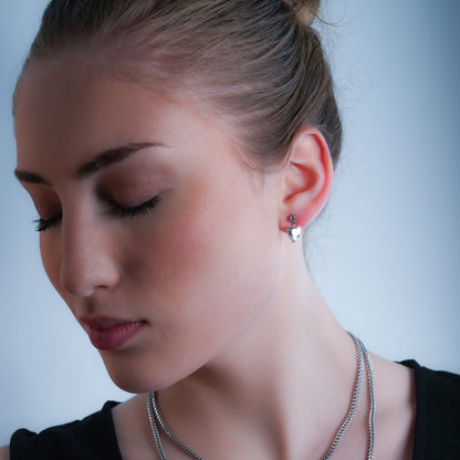 DAROCCA Argent (Or Blanc) : Boucles d'oreilles clous combo en Zirconium, grand cœur et mini solitaire rond