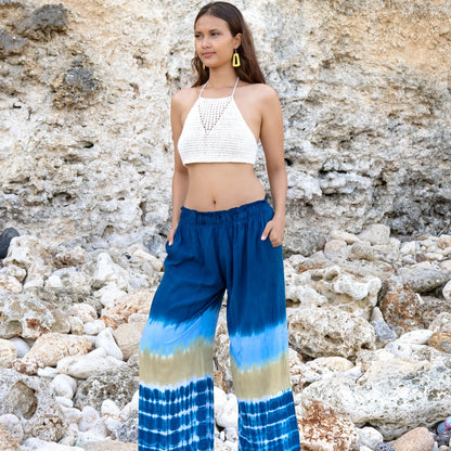 Beach Stripe & Tie Dye Straight Leg Pant In Navy