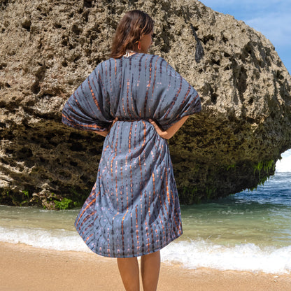 Long kimono en denim et tie-dye doré
