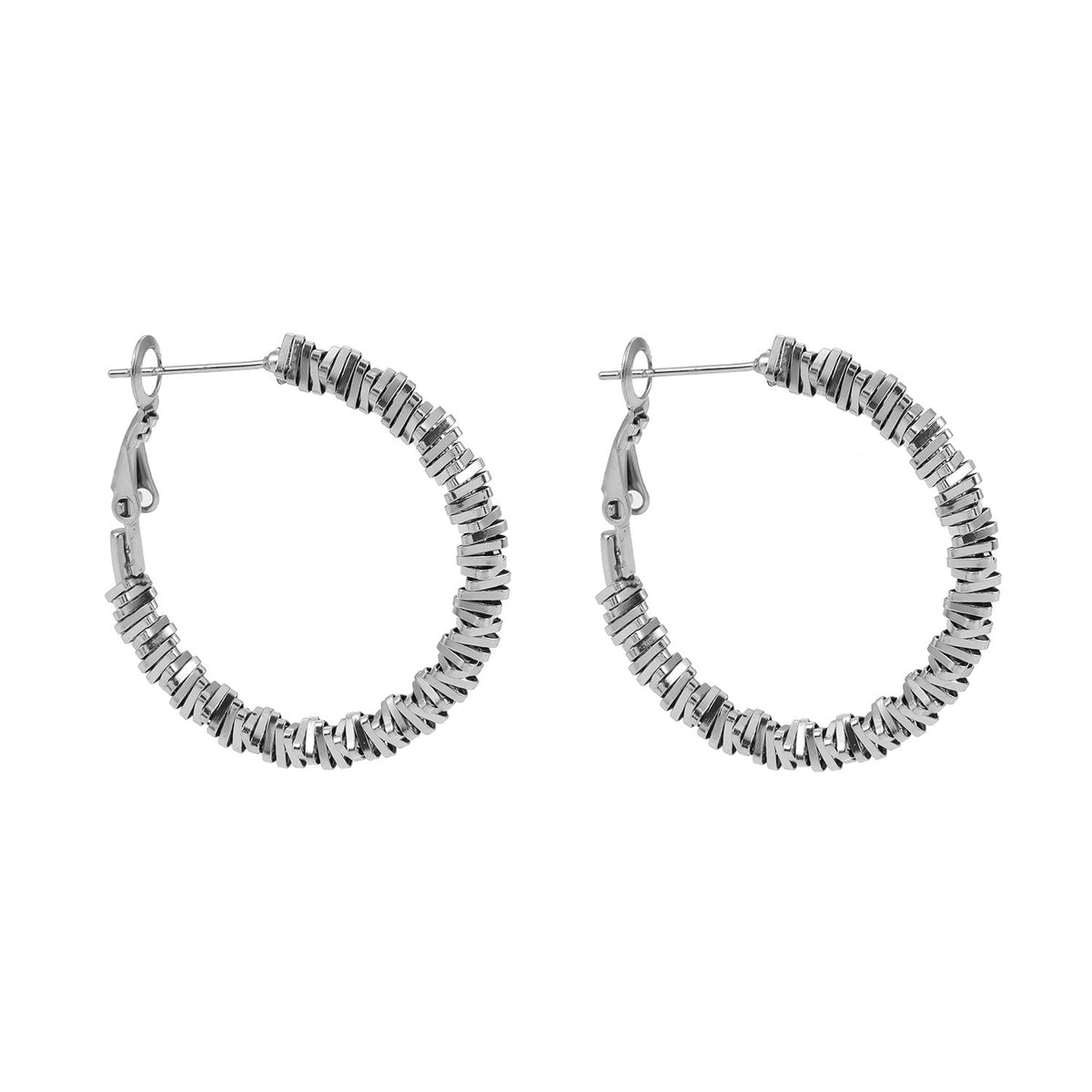 Style SPRINGDALE Silver : Boucles d'oreilles créoles perlées carrées géométriques texturées