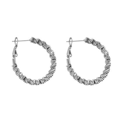 Style SPRINGDALE Silver : Boucles d'oreilles créoles perlées carrées géométriques texturées