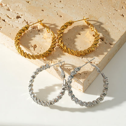 Style SPRINGDALE Silver : Boucles d'oreilles créoles perlées carrées géométriques texturées