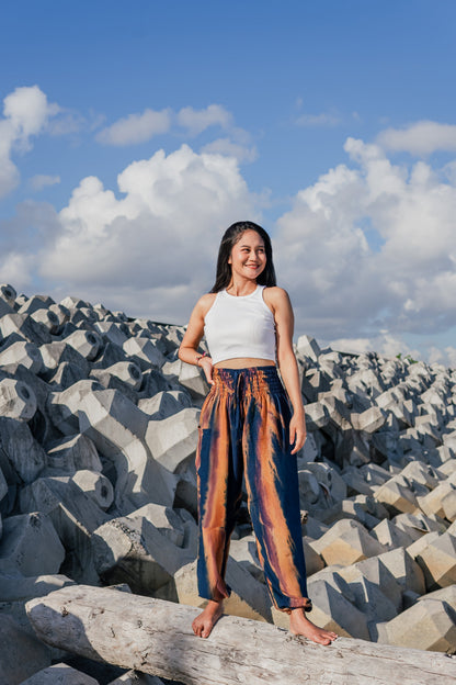 Navy & Gold Abstract Tie Dye Bali Pants