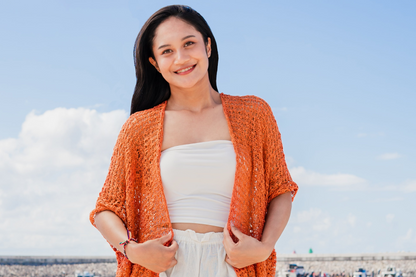 Mid Length Popcorn Knit Kimono - Orange