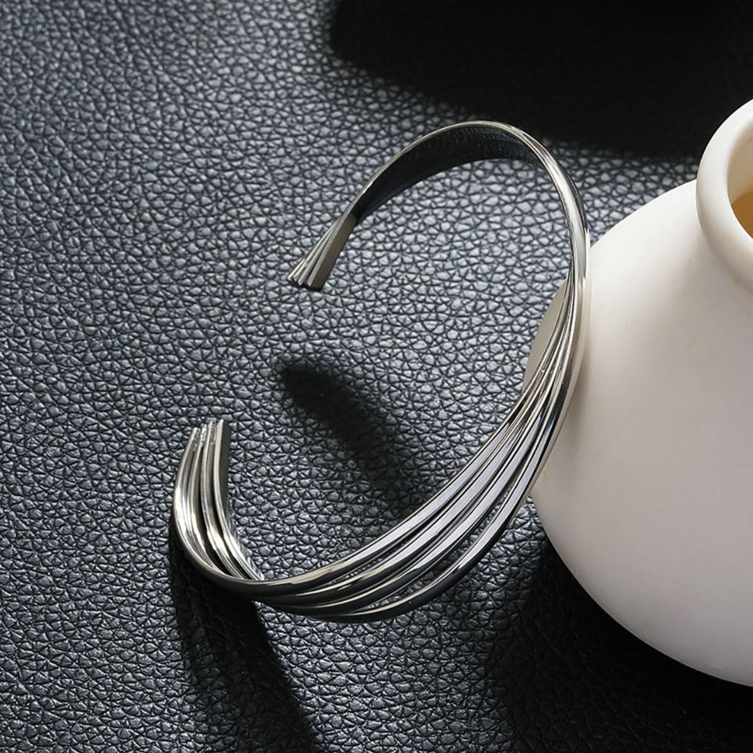 LIVIA Argent (Or Blanc) : Bracelet Lignes Géométriques