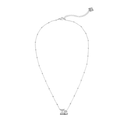 MAFFINA Argent (Or blanc) : Collier délicat en chaîne perlée avec pendentif duo oxyde de zirconium