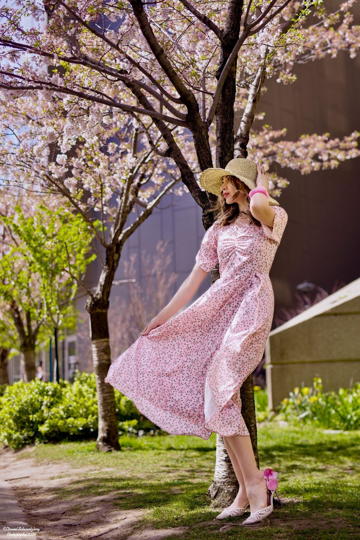 Robe longue florale à manches bouffantes