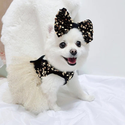 Ensemble robe pour chien Twinkle Star | Robe de fête avec nœud assorti