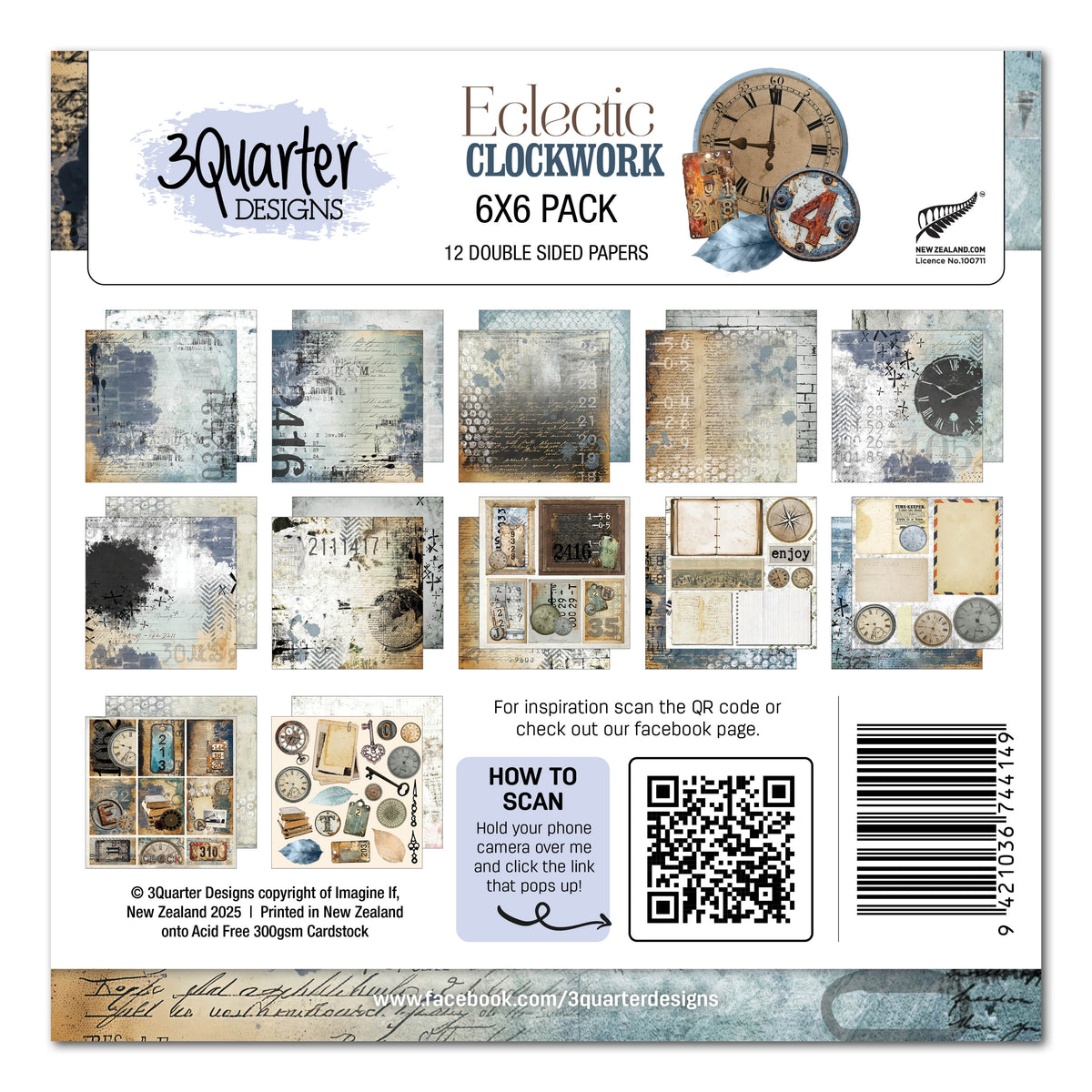 3Quarter Designs Bloc de Papiers Clocks Éclectiques 6x6