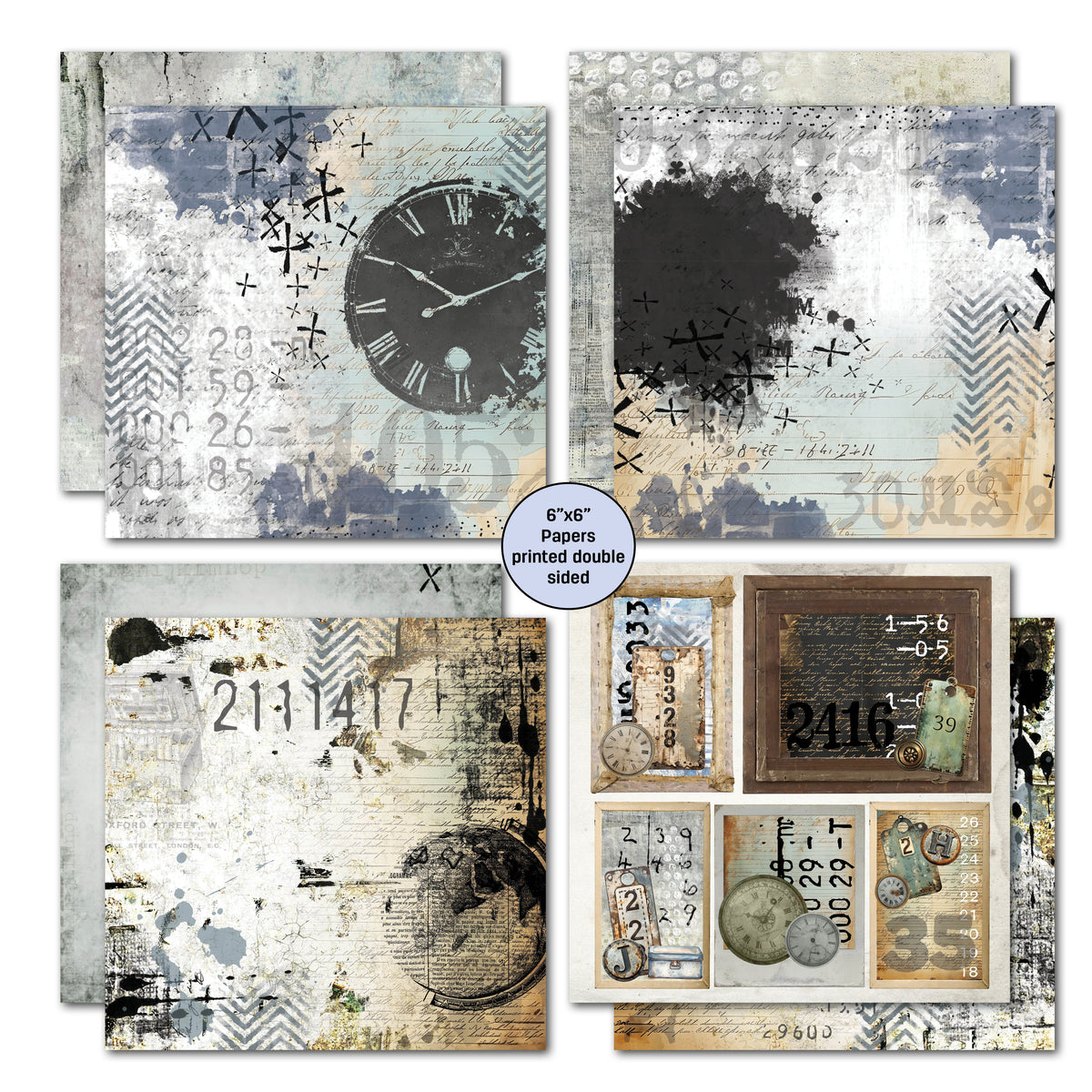 3Quarter Designs Bloc de Papiers Clocks Éclectiques 6x6