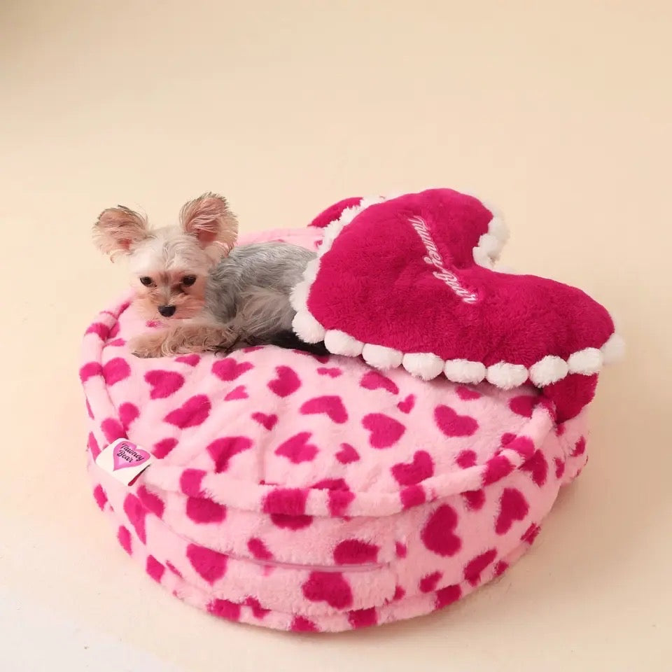 Panier Douillet Coeur Rose pour Chien | Panier en forme de cœur pour animaux de compagnie