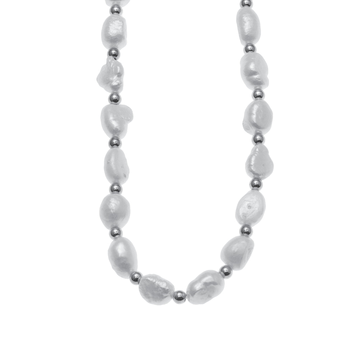 ELISA : Collier ras-du-cou en perles d'eau douce et chaîne perlée en or blanc (ton argent)
