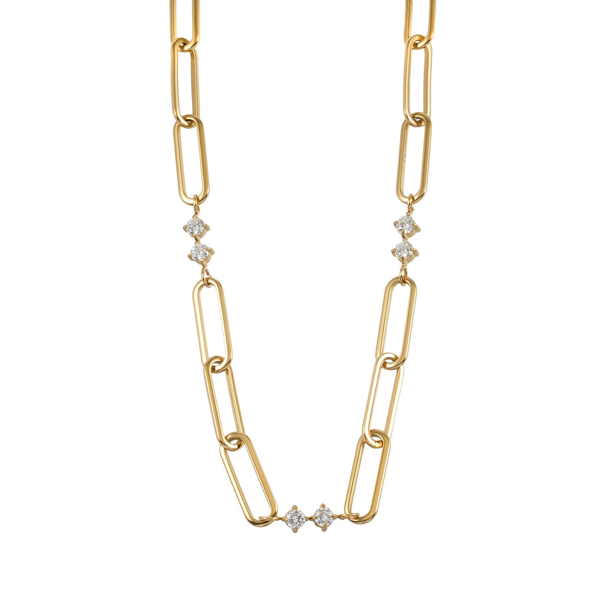 Collier en or ELOPPINA : Chaîne trombone avec accents en zircon et un pendentif perle d'eau douce