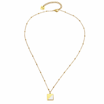 Collier pendentif carré ELU minimaliste en métal et coquille