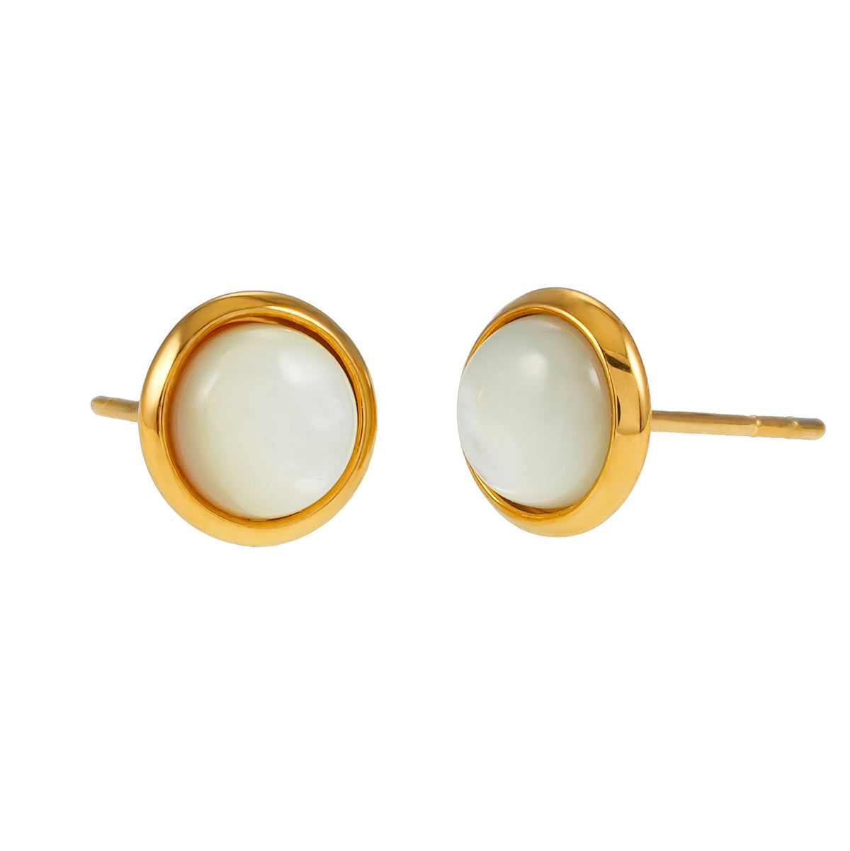 ENFIELD: Boucles d'oreilles clous rondes en coquillage naturel à bordure dorée