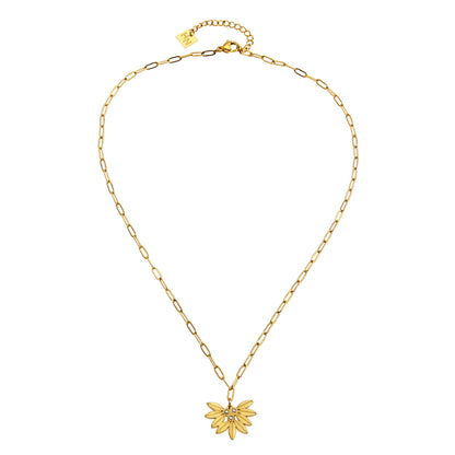 Chaîne trombone ENOLA Mini avec feuilles et pendentif zircon en or