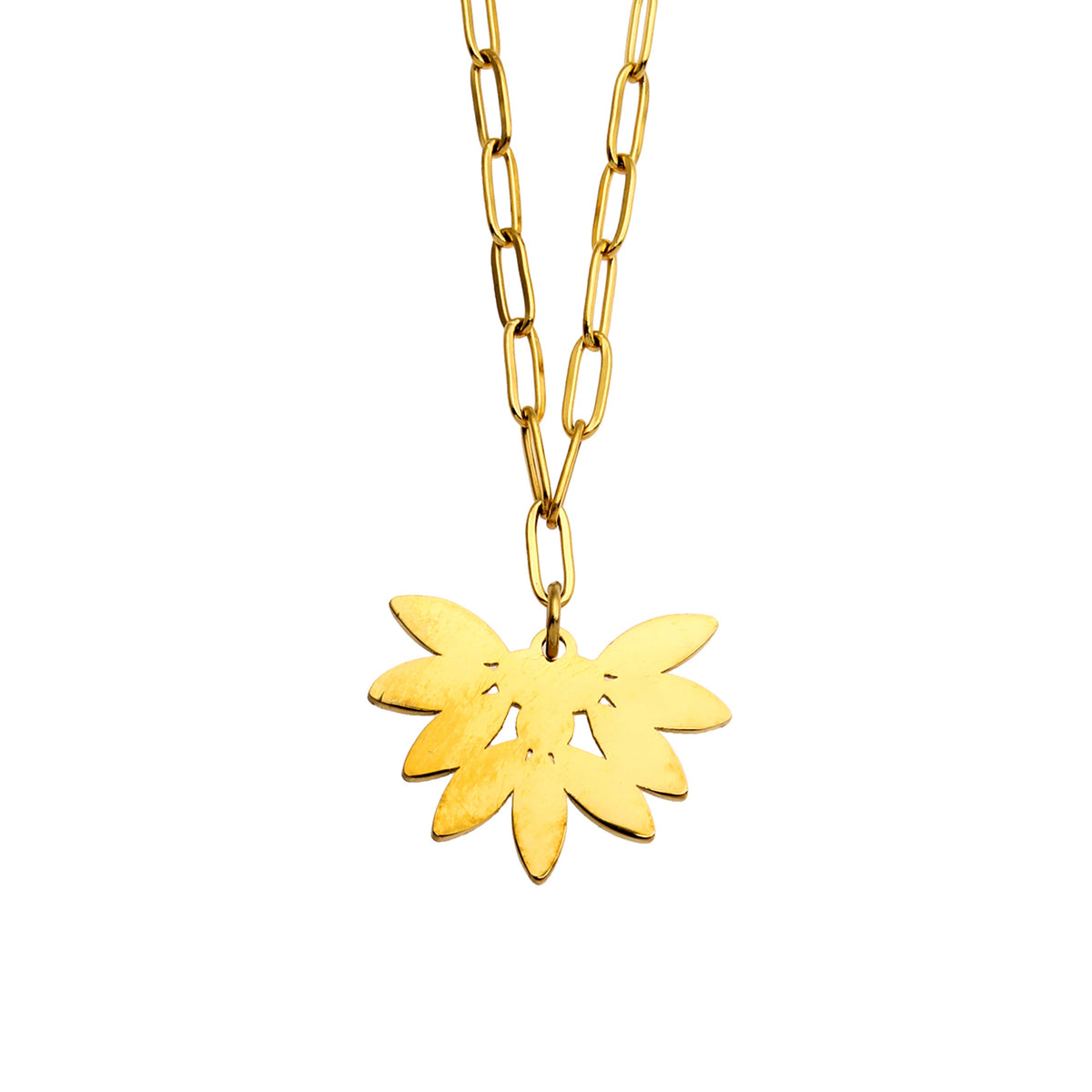 Chaîne trombone ENOLA Mini avec feuilles et pendentif zircon en or