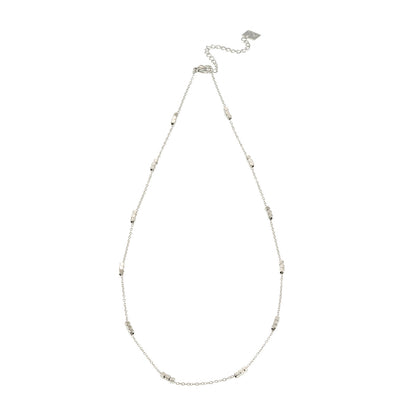 ERISSA: Trio Square-Beads Dainty Chain Necklace in White Gold (Silver Toned)