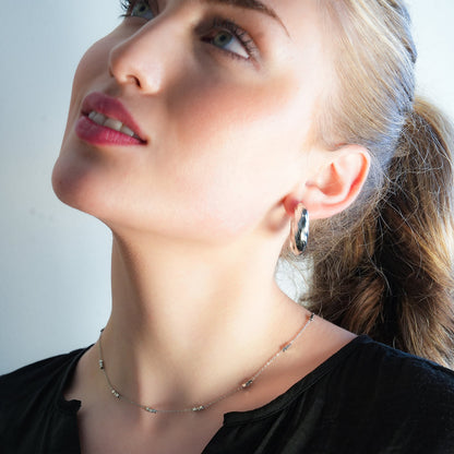 ERISSA: Trio Square-Beads Dainty Chain Necklace in White Gold (Silver Toned)