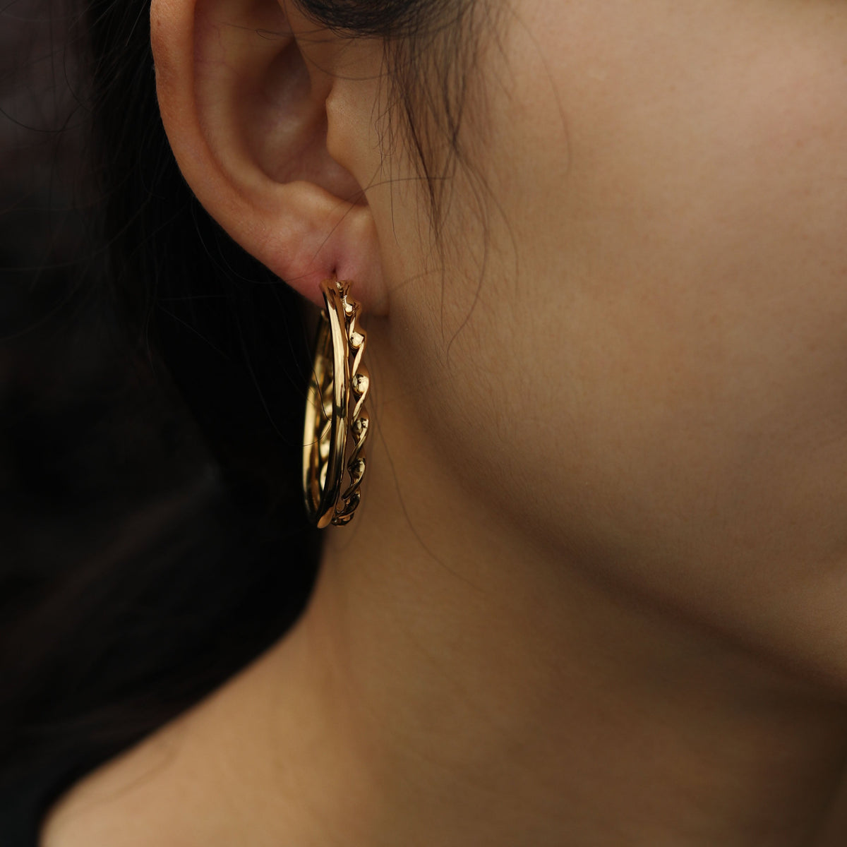 Boucles d'oreilles créoles doubles superposées ESME en or