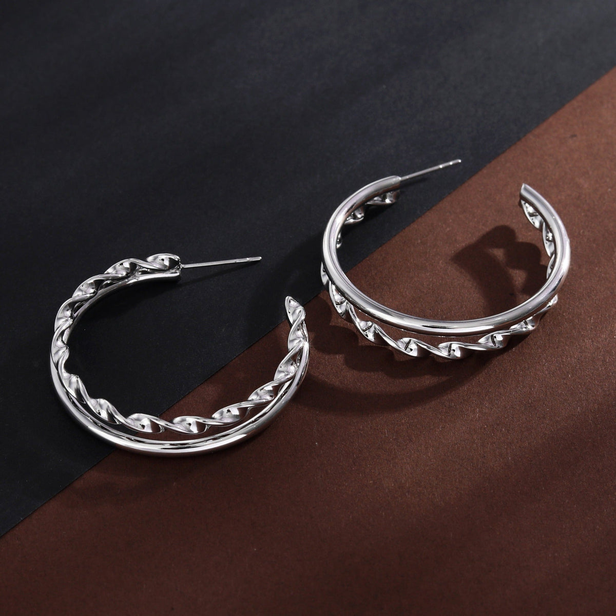 Boucles d'oreilles créoles doubles en argent ESME
