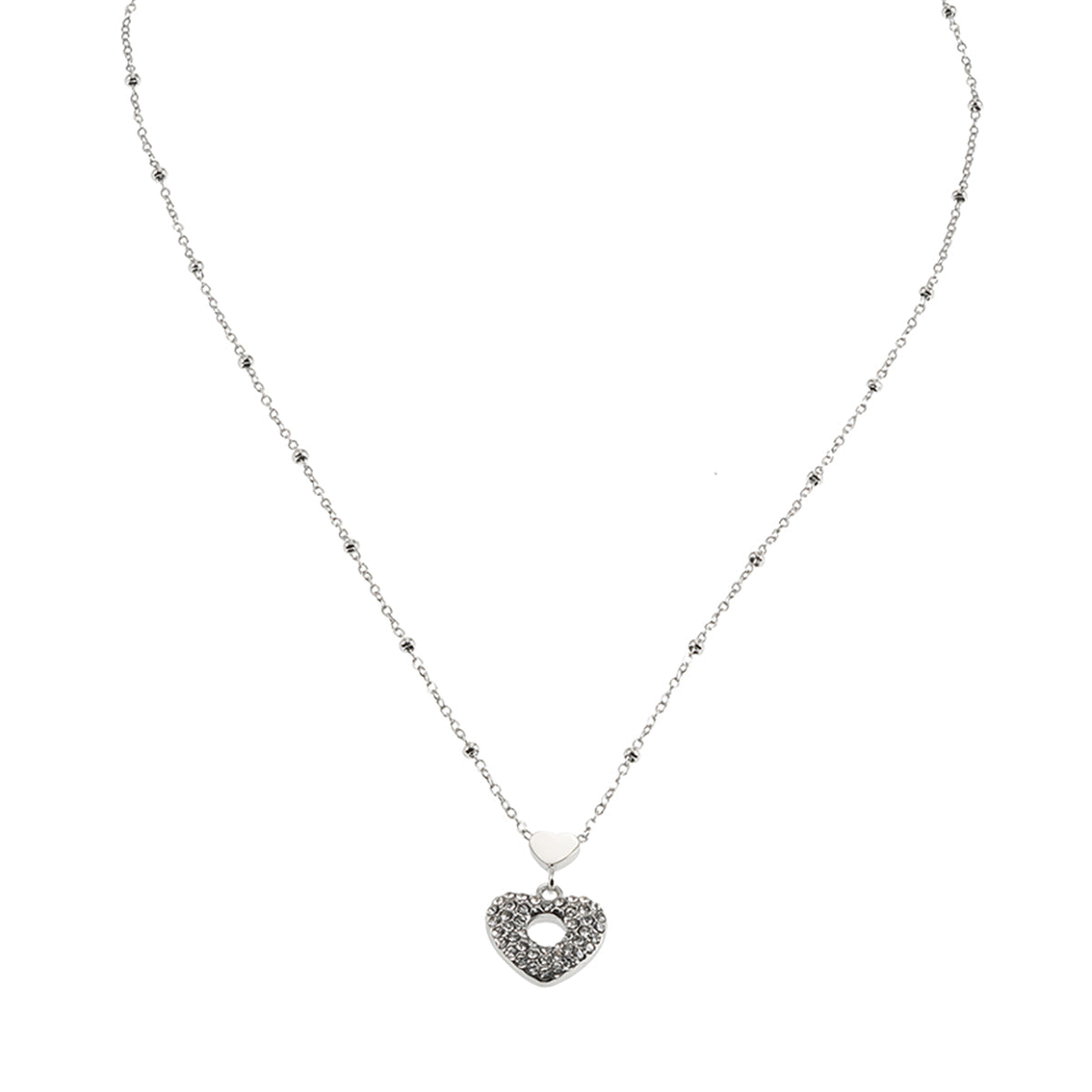 ETERNAL : Collier pendentif double cœur serti de zircones pavées