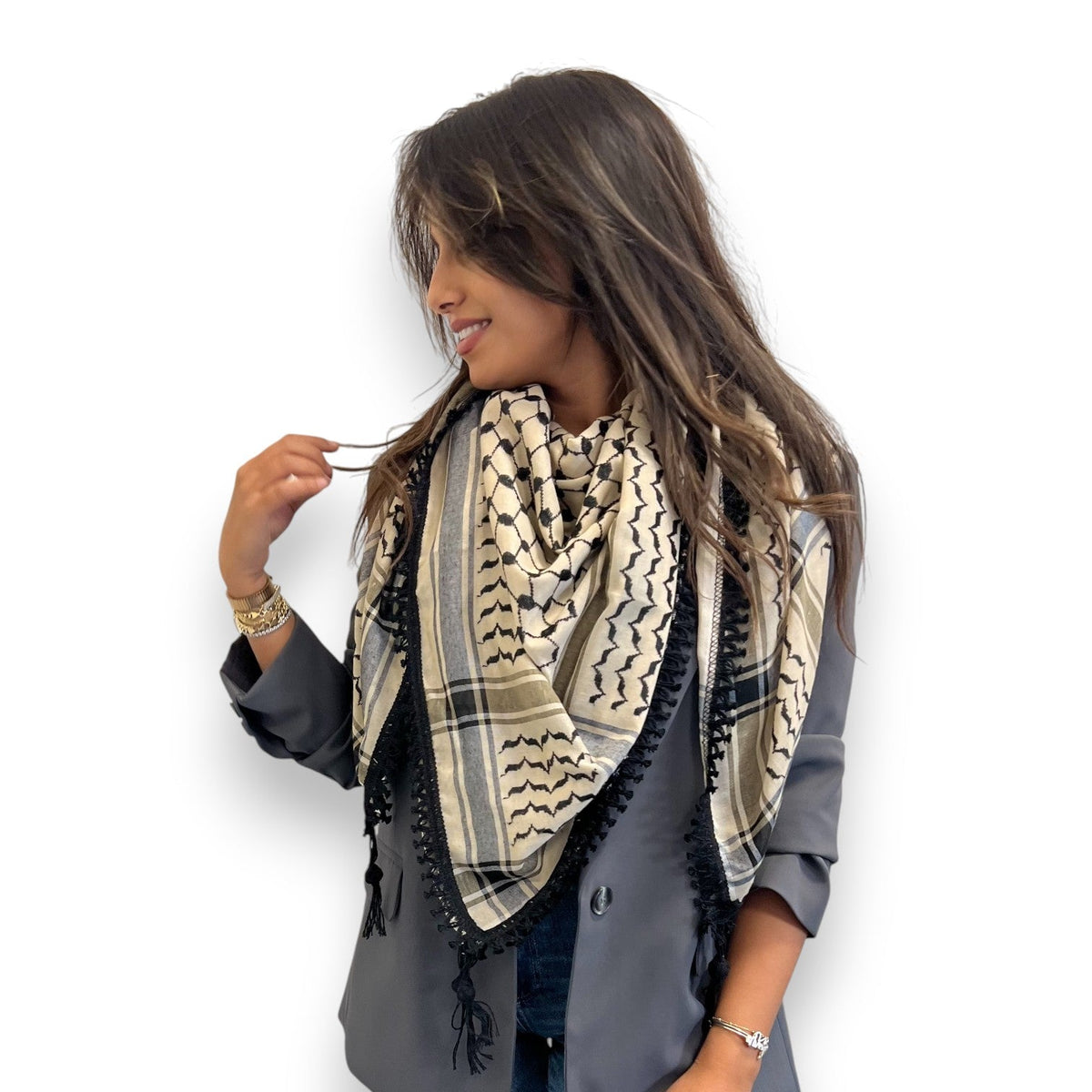 Black Echoes Kufiya – Earthy Beige