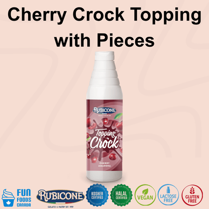 Garniture aux cerises avec morceaux – Bouteille compressible de 1 kg – Garniture aux cerises Crock – Rubicone Canada – Livraison gratuite au Canada pour les commandes de plus de 199 $ CA