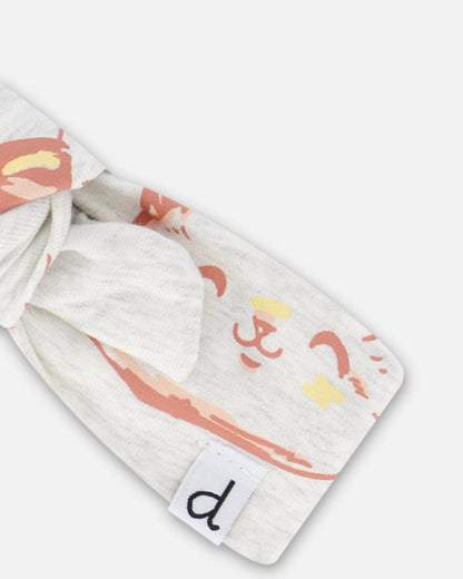 Bandeau en coton biologique beige chiné avec chat imprimé