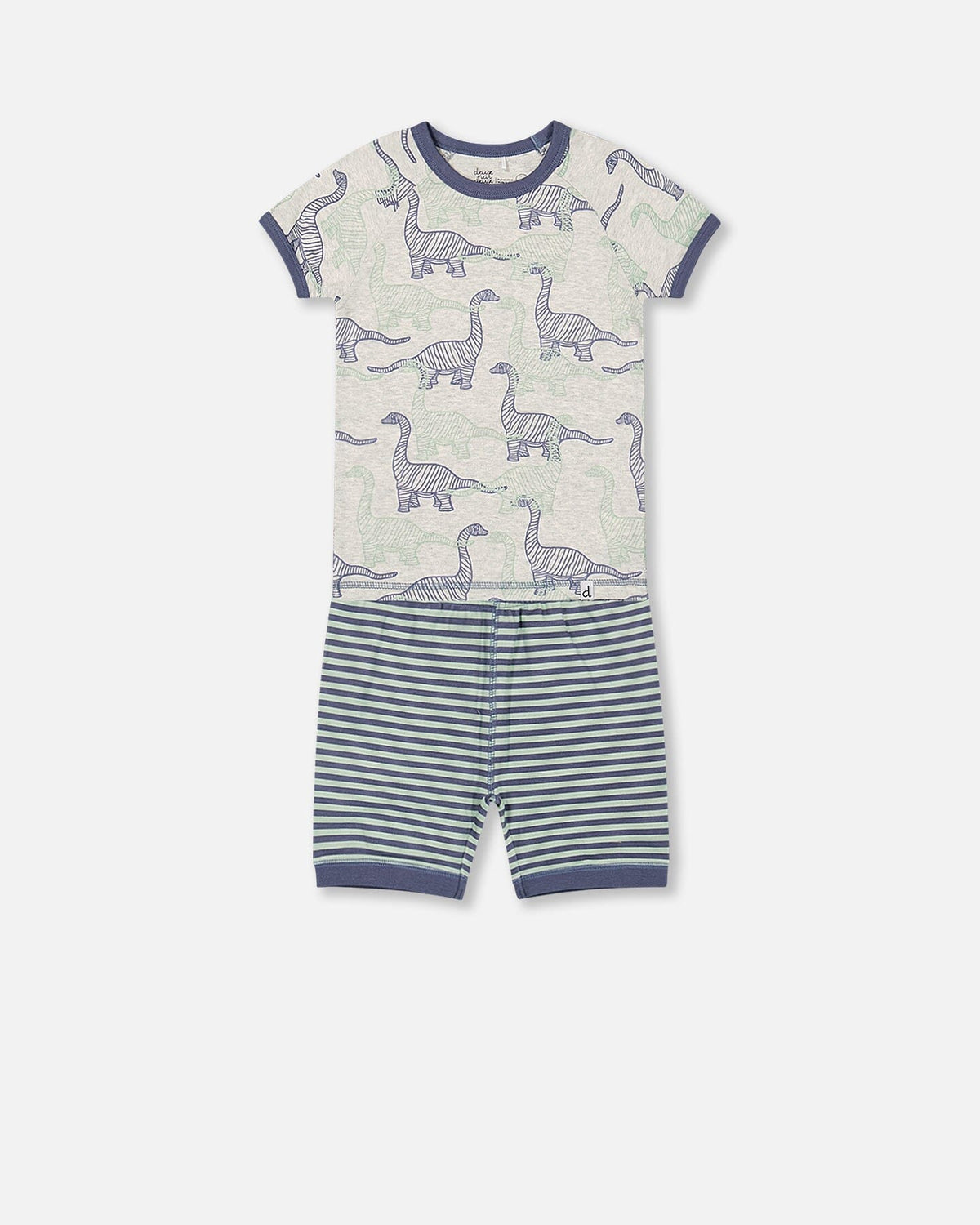 Pyjama court deux pièces en coton biologique, motif dinosaures, couleur beige chiné