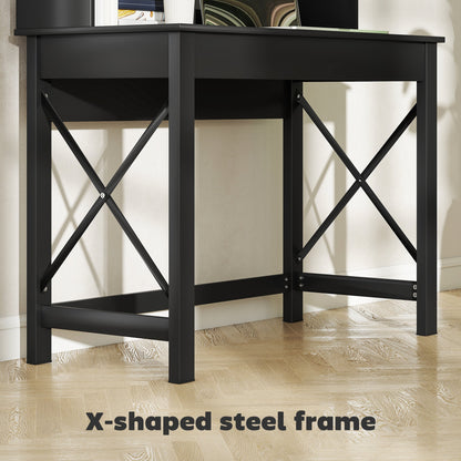 Bureau informatique Sloan avec surmeuble et étagères de rangement - Noir