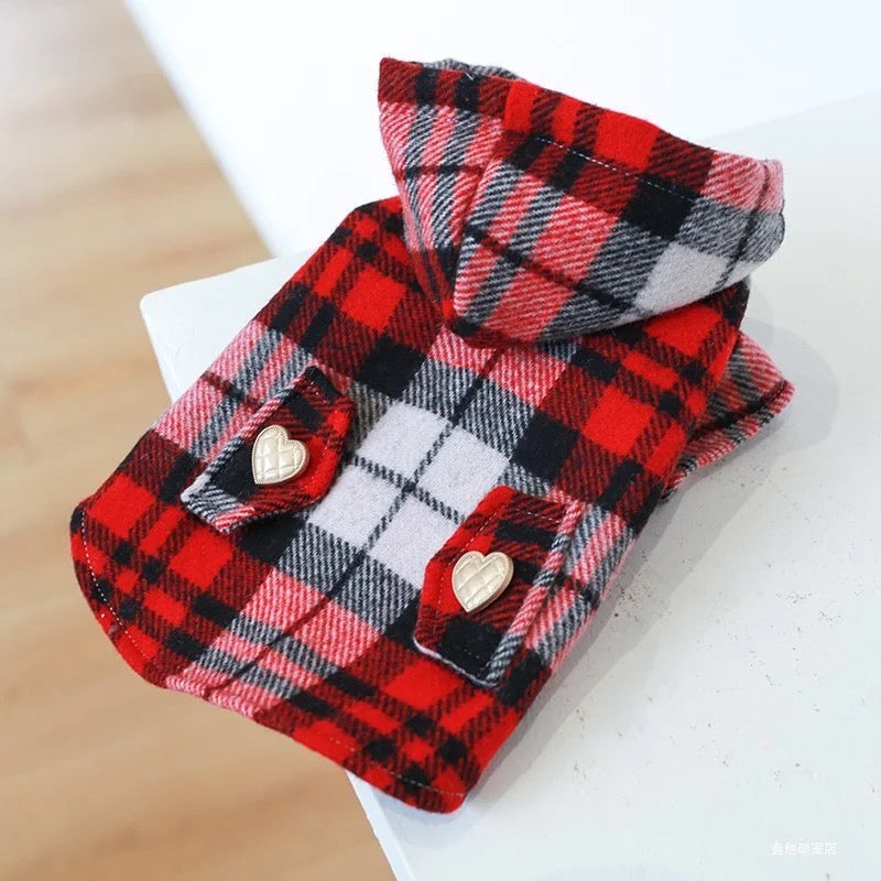 Manteau à carreaux pour chien | Manteau à capuche pour chien Saint-Valentin