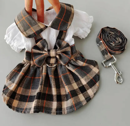 Ensemble robe-harnais et laisse London Plaid | Tenue élégante pour promener son chien