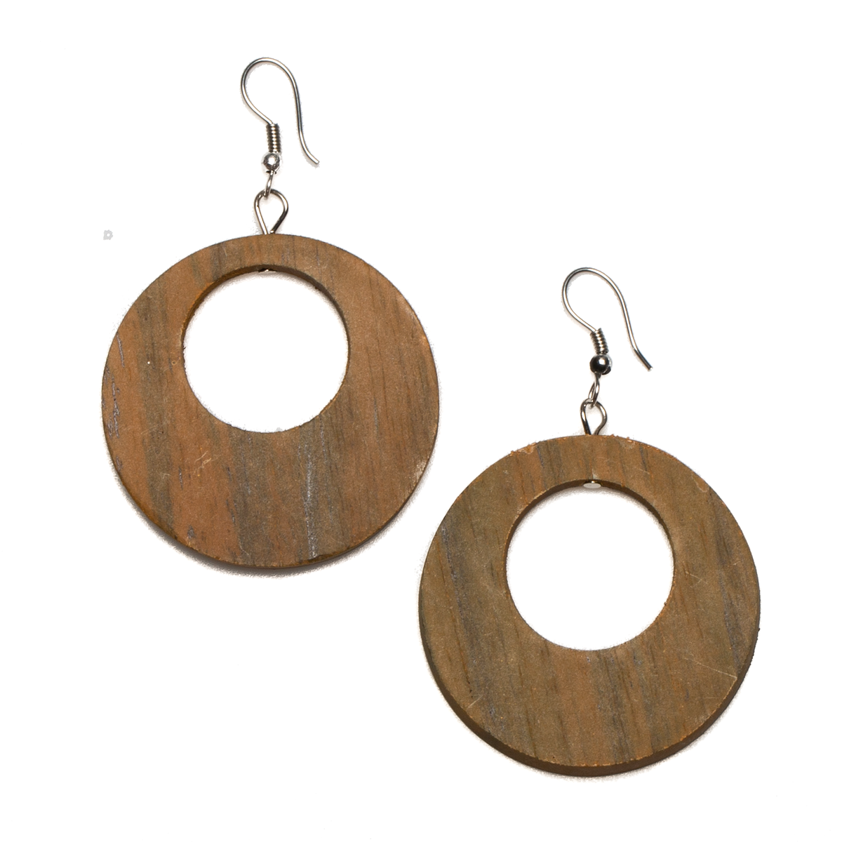 Boucle d'oreille créole en bois ronde