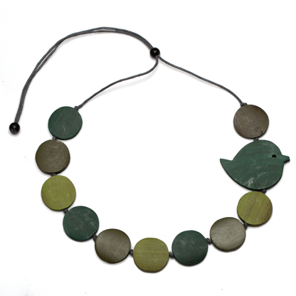 Collier Oiseau Rond en Bois