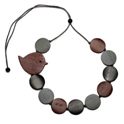 Collier Oiseau Rond en Bois