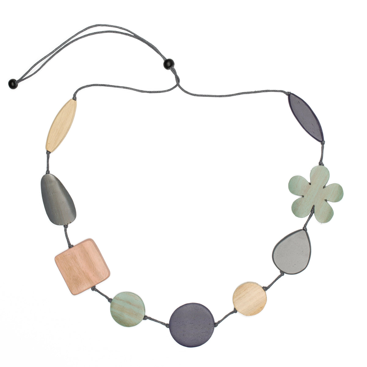 Tinted Wood Mix Shape & Flower Necklace