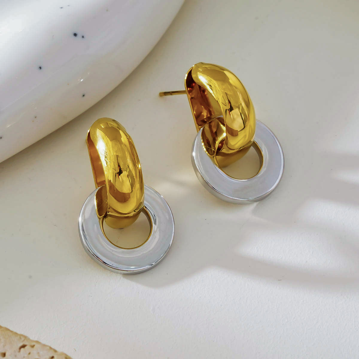 FILMORA : Boucles d'oreilles créoles géométriques-chic double anneau en métaux mélangés