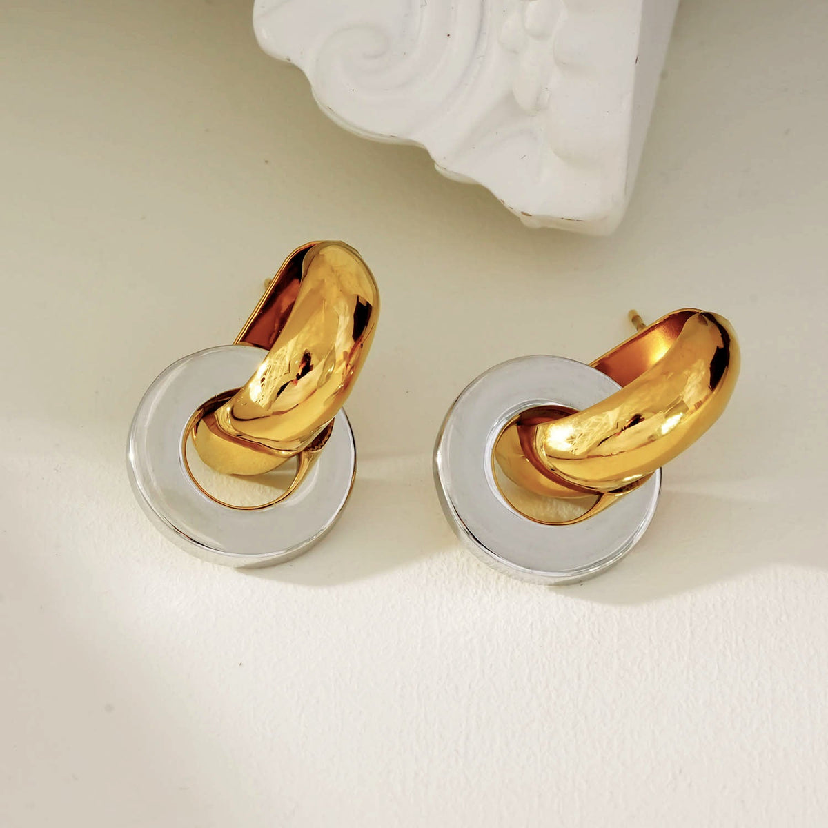 FILMORA : Boucles d'oreilles créoles géométriques-chic double anneau en métaux mélangés