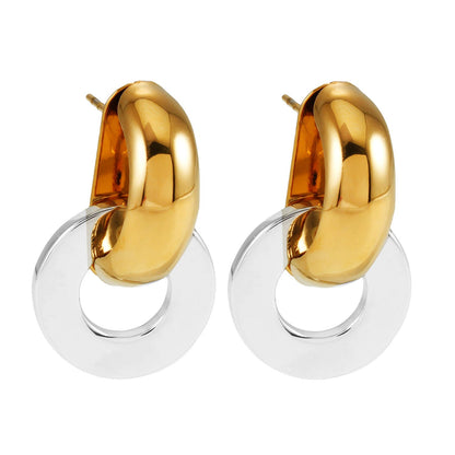FILMORA : Boucles d'oreilles créoles géométriques-chic double anneau en métaux mélangés