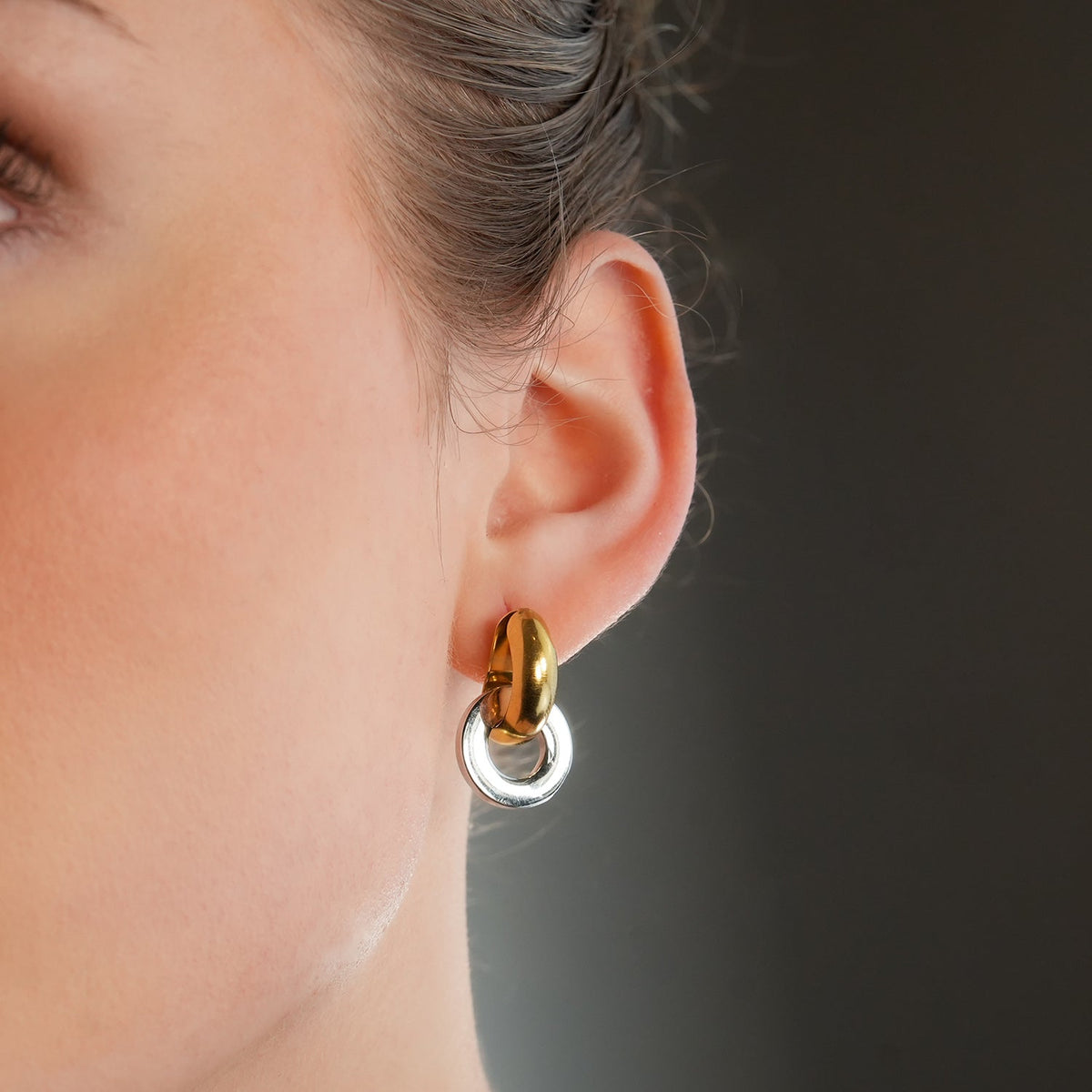 FILMORA : Boucles d'oreilles créoles géométriques-chic double anneau en métaux mélangés