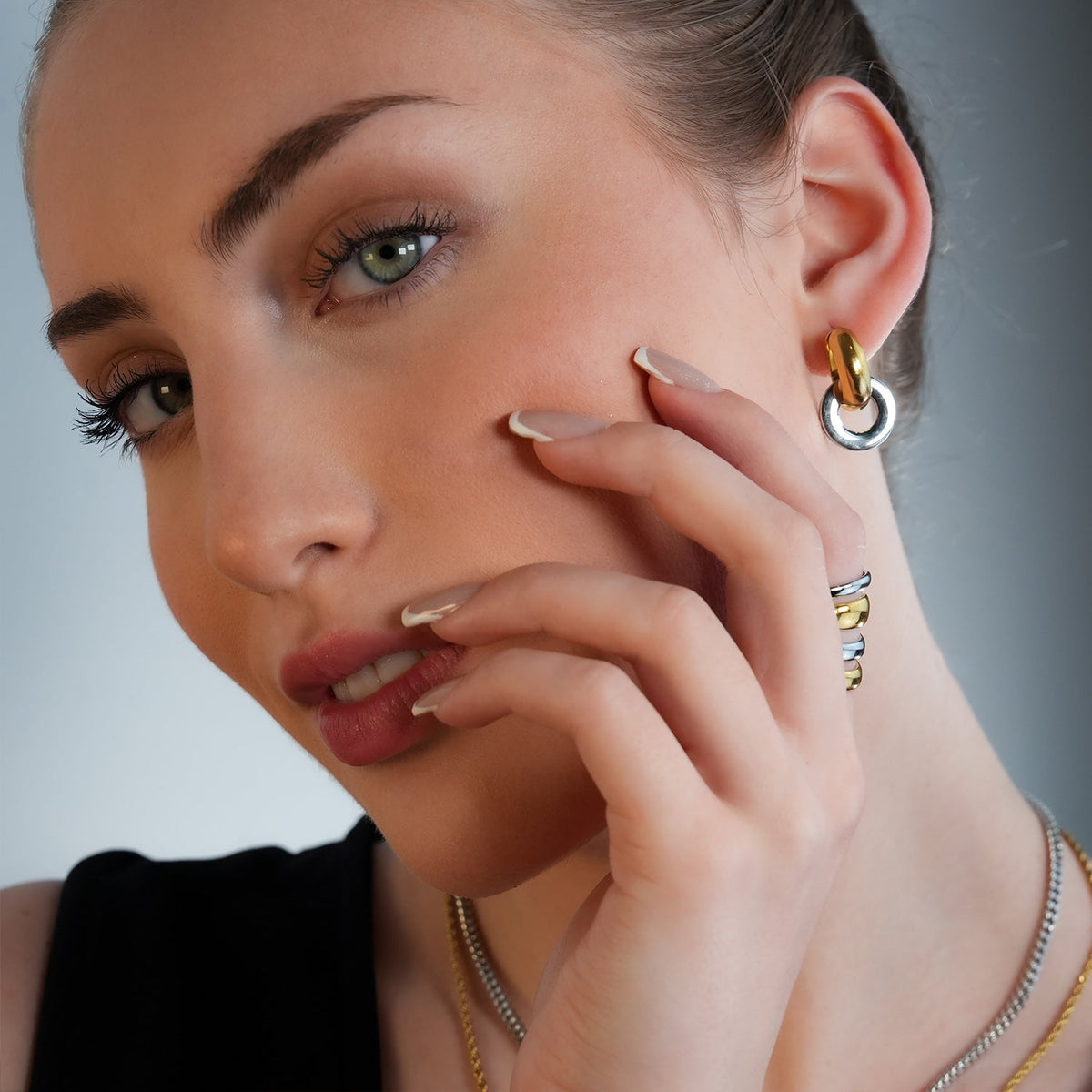 FILMORA : Boucles d'oreilles créoles géométriques-chic double anneau en métaux mélangés