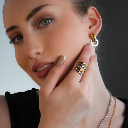 FILMORA : Boucles d'oreilles créoles géométriques-chic double anneau en métaux mélangés