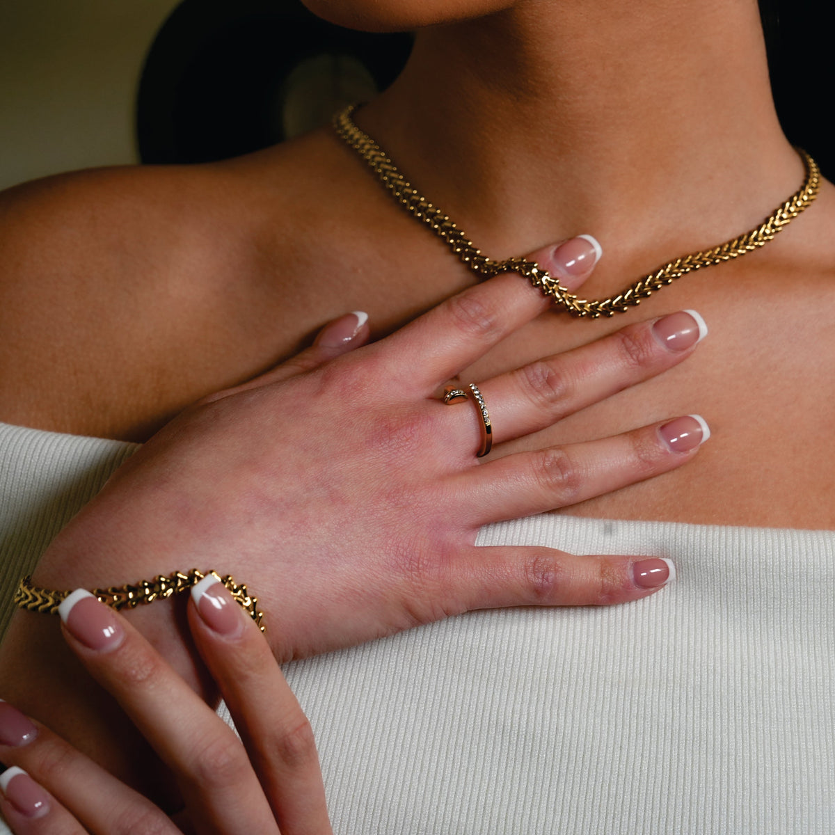 CHARISSE Gold: Industrial-Chic Twisted Nail Ring with Pavé Zirconia Embellishments
