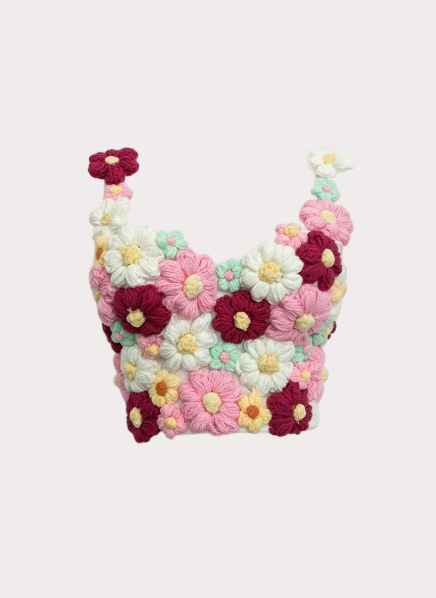 Haut en crochet floral multicolore